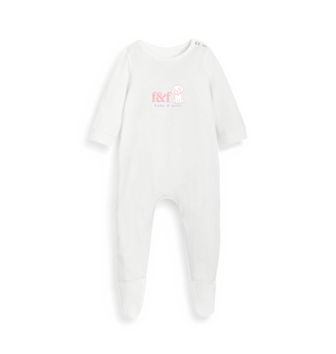 White Printed baby grow Front