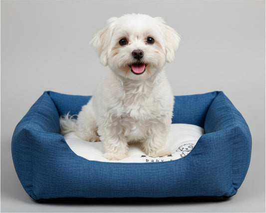 Cushioned Pet Bed - Navy, White & Black