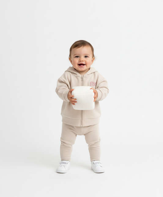 Everyday Zip-Up Hoodie - Natural Raw & Pink
